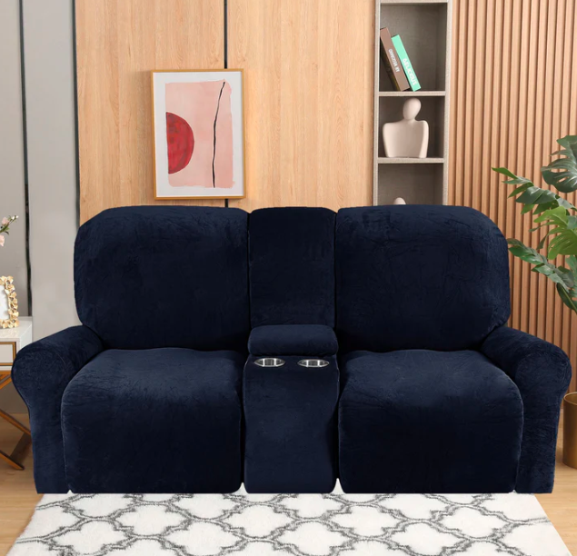 2 Seat Recliner Cover with Cup Holders Soft Non Slip 12 Colors - Image 3