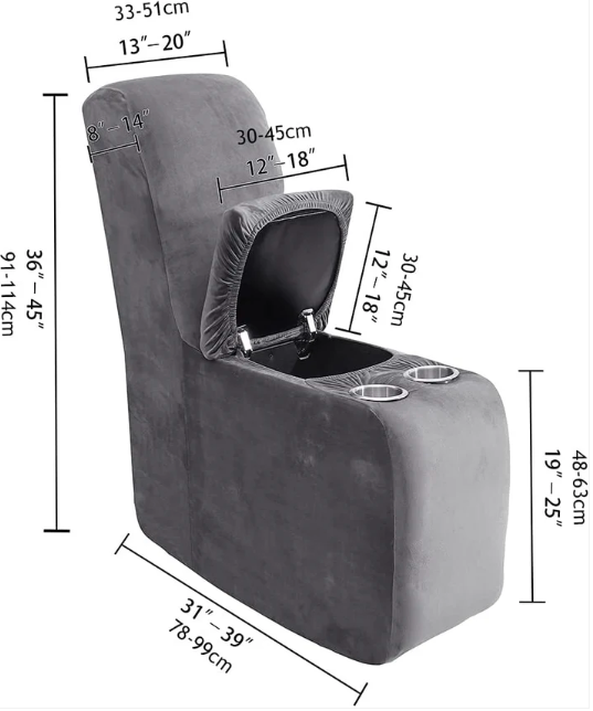 2 Seat Recliner Cover with Cup Holders Soft Non Slip 12 Colors - Image 5