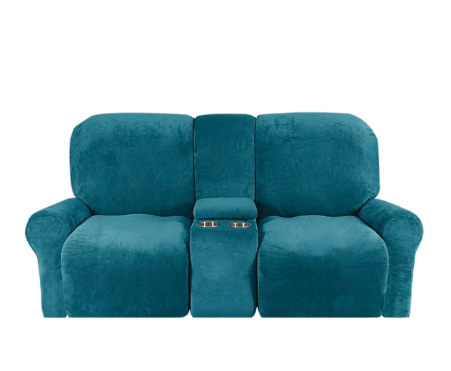 2 Seat Recliner Cover with Cup Holders Soft Non Slip 12 Colors