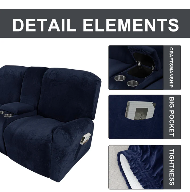 2 Seat Recliner Cover with Cup Holders Soft Non Slip 12 Colors - Image 2