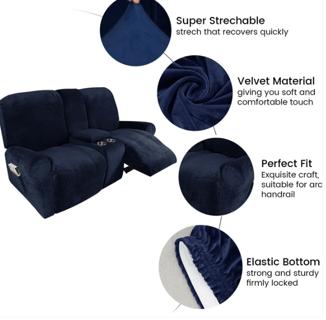 2 Seat Recliner Cover with Cup Holders Soft Non Slip 12 Colors - Image 9